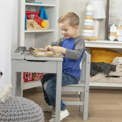 Child's Lift-Top Desk & Chair - Gray