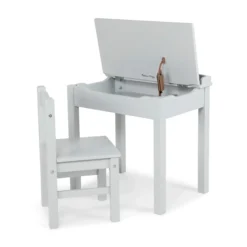 Child's Lift-Top Desk & Chair - Gray