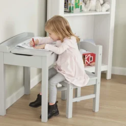 Child's Lift-Top Desk & Chair - Gray