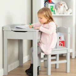Child's Lift-Top Desk & Chair - Gray
