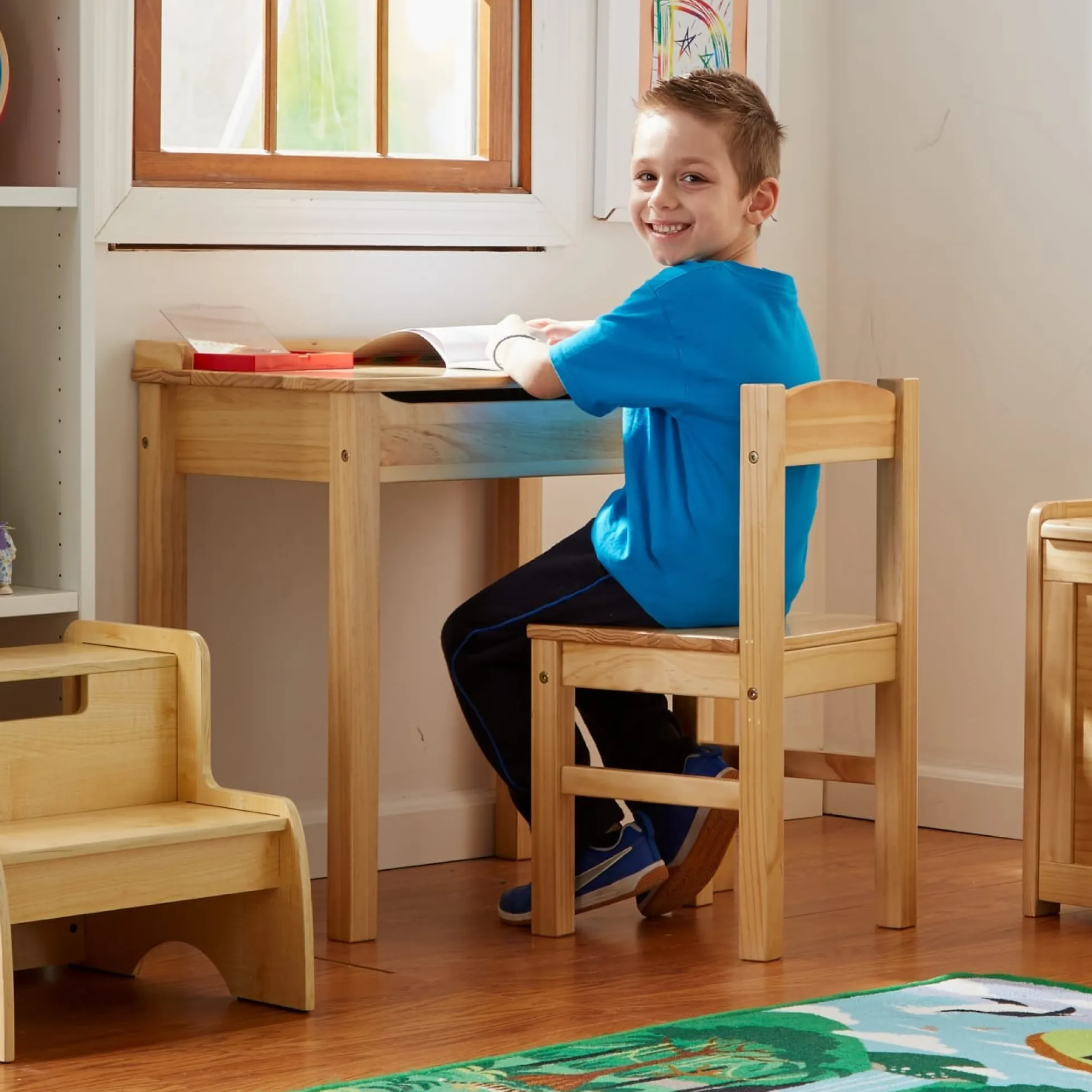 Child's Lift-Top Desk & Chair - Honey
