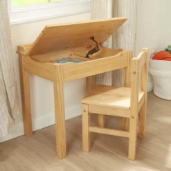 Child's Lift-Top Desk & Chair - Honey