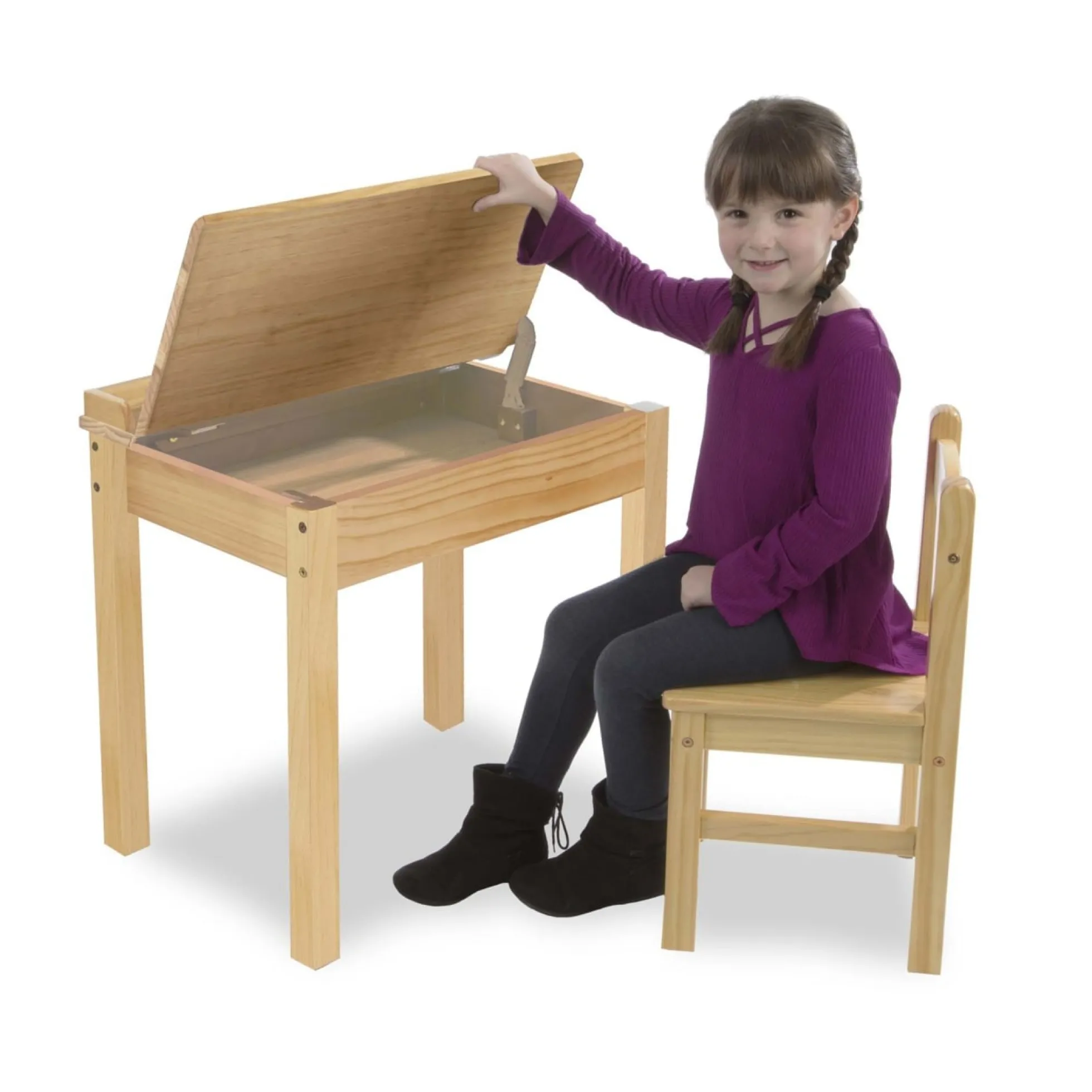 Child's Lift-Top Desk & Chair - Honey