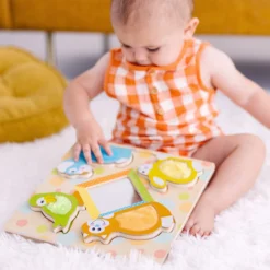 First Play Wooden Touch and Feel Puzzle Peek-a-Boo Pets With Mirror