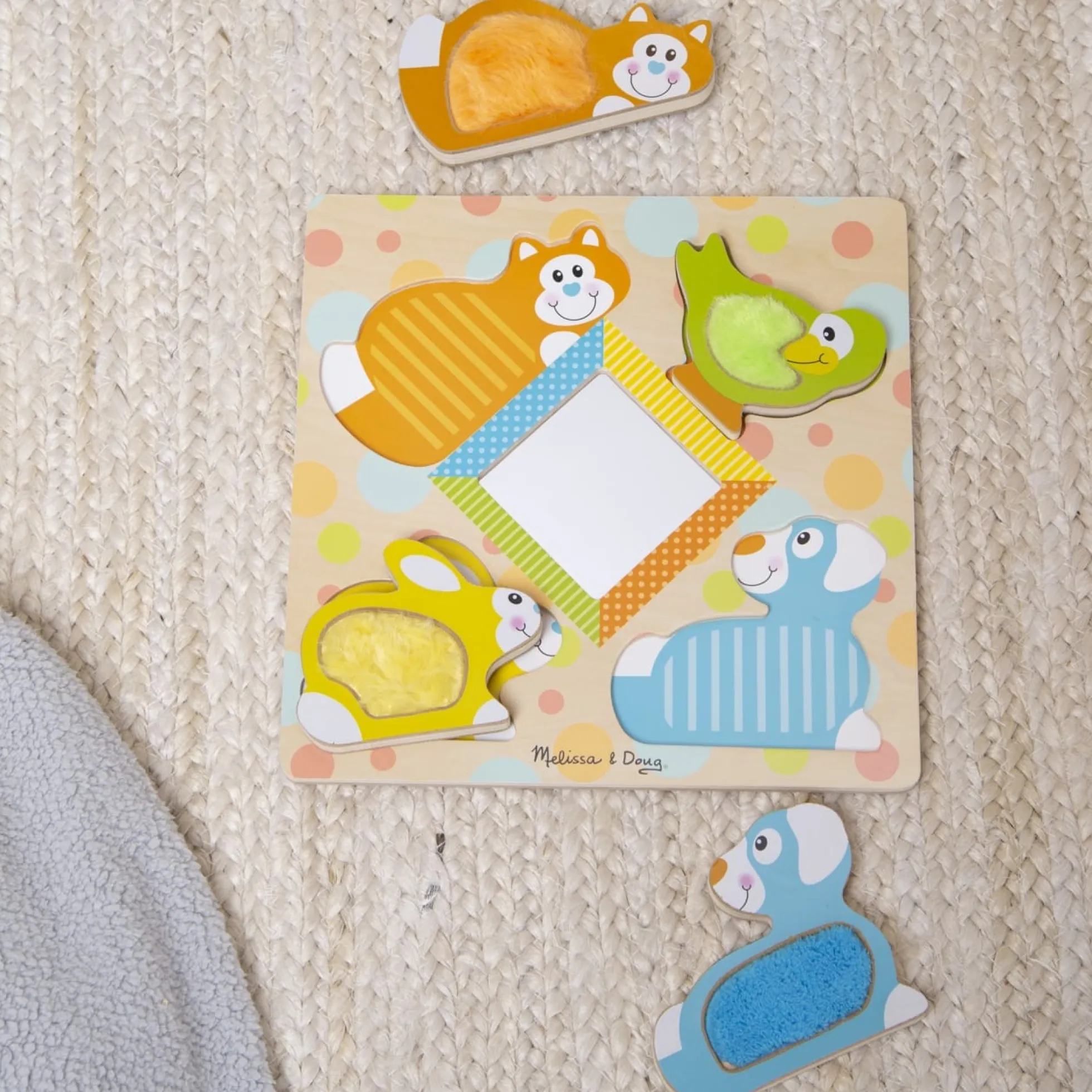 First Play Wooden Touch and Feel Puzzle Peek-a-Boo Pets With Mirror