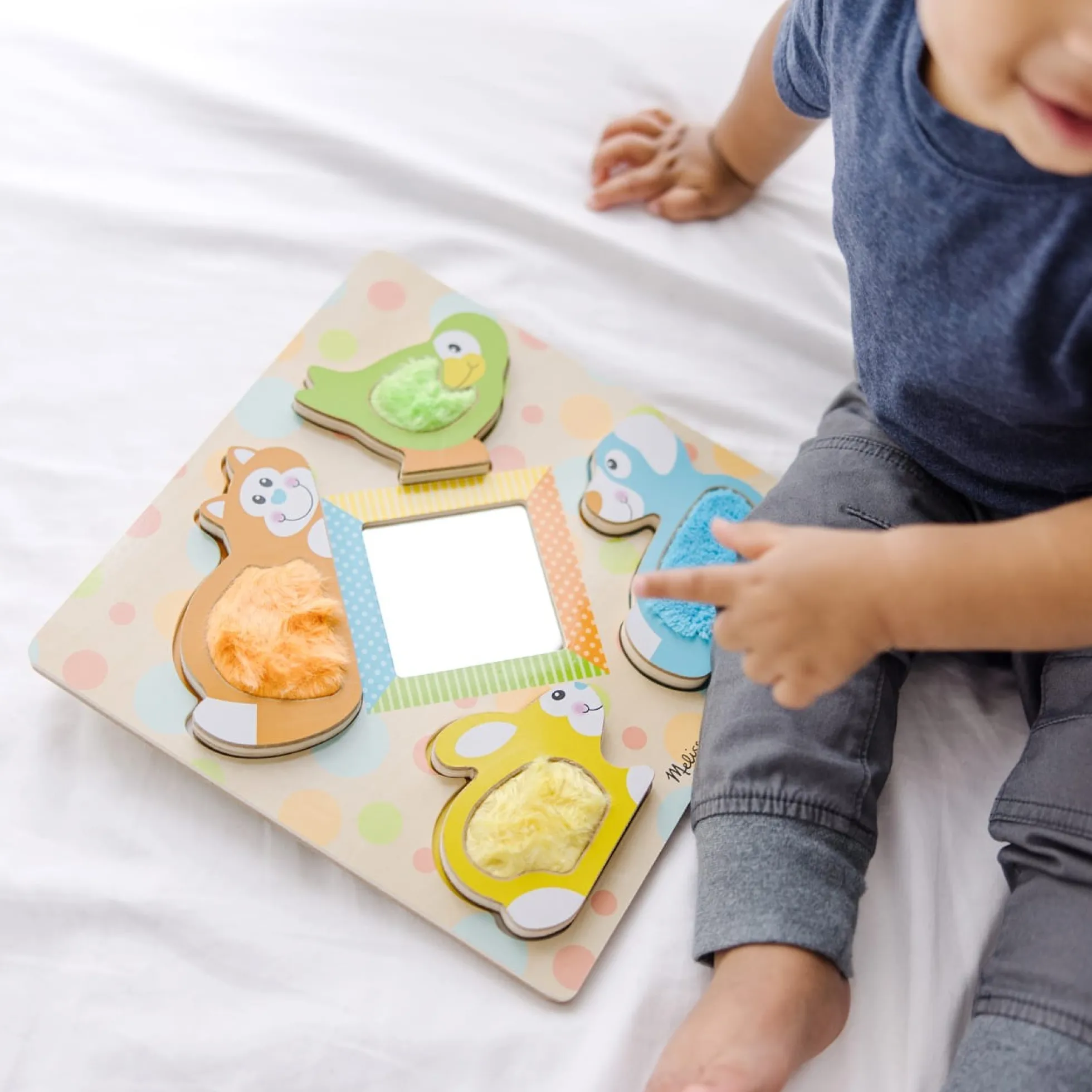 First Play Wooden Touch and Feel Puzzle Peek-a-Boo Pets With Mirror