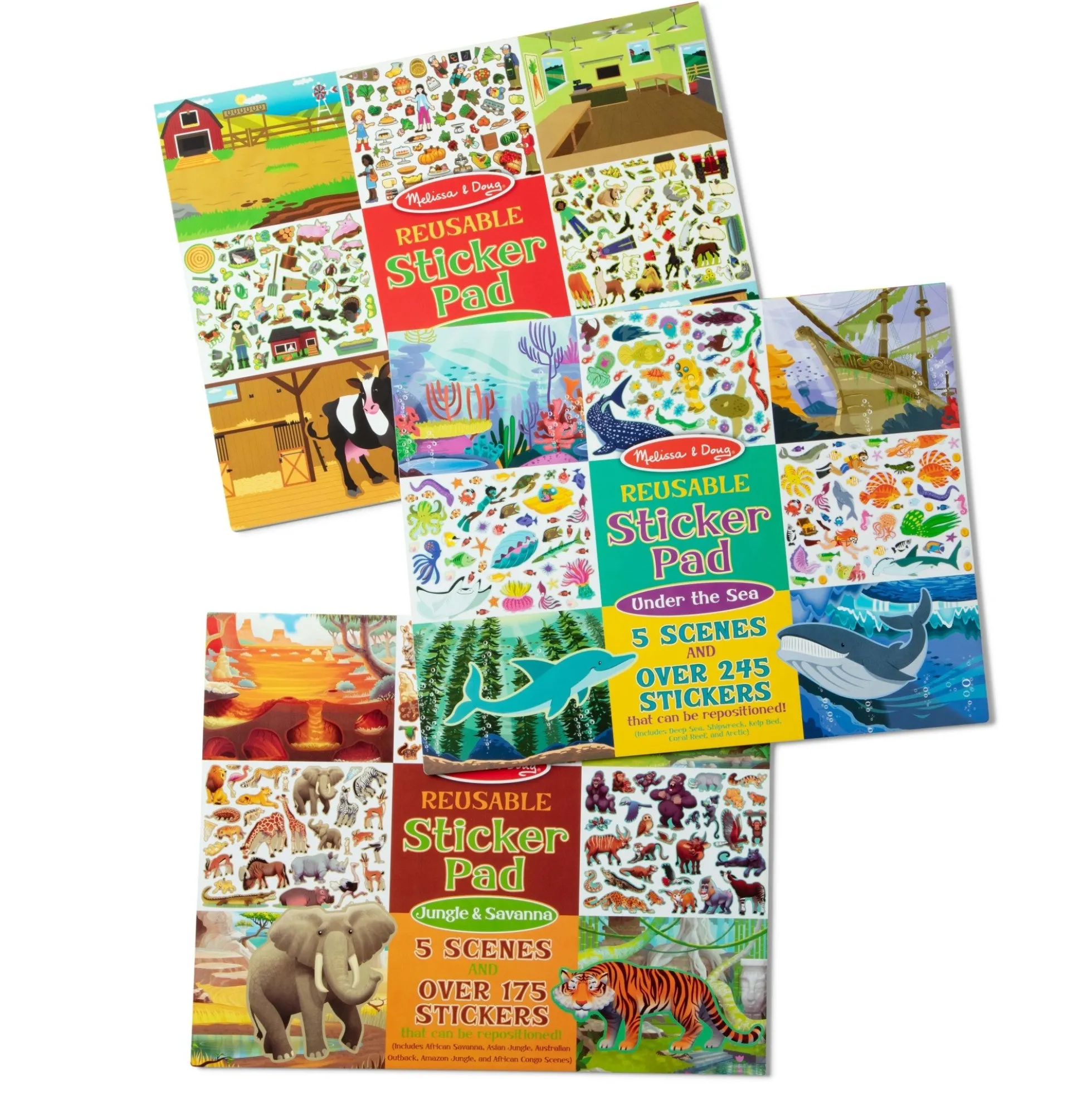 Reusable Sticker Pad 3-Pack: Jungle, Farm, Under the Sea