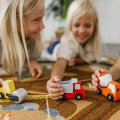 Round the Construction Zone Work Site Rug & Vehicle Set