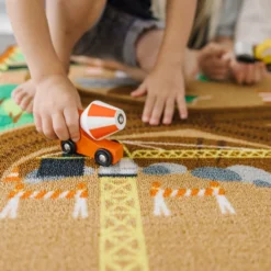 Round the Construction Zone Work Site Rug & Vehicle Set