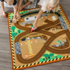 Round the Construction Zone Work Site Rug & Vehicle Set
