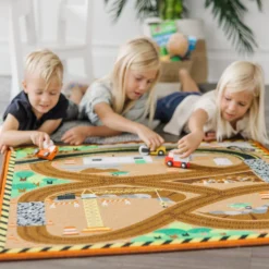 Round the Construction Zone Work Site Rug & Vehicle Set