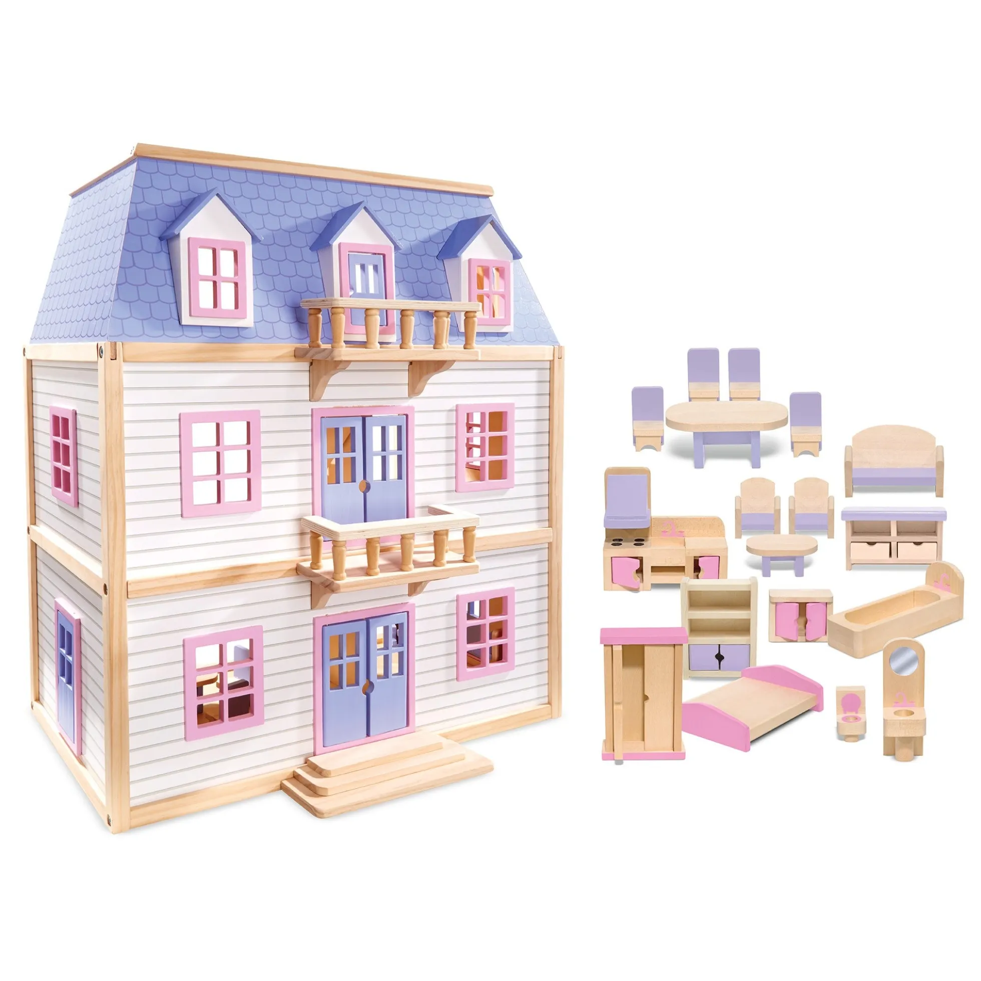 Wooden Multi-Level Dollhouse