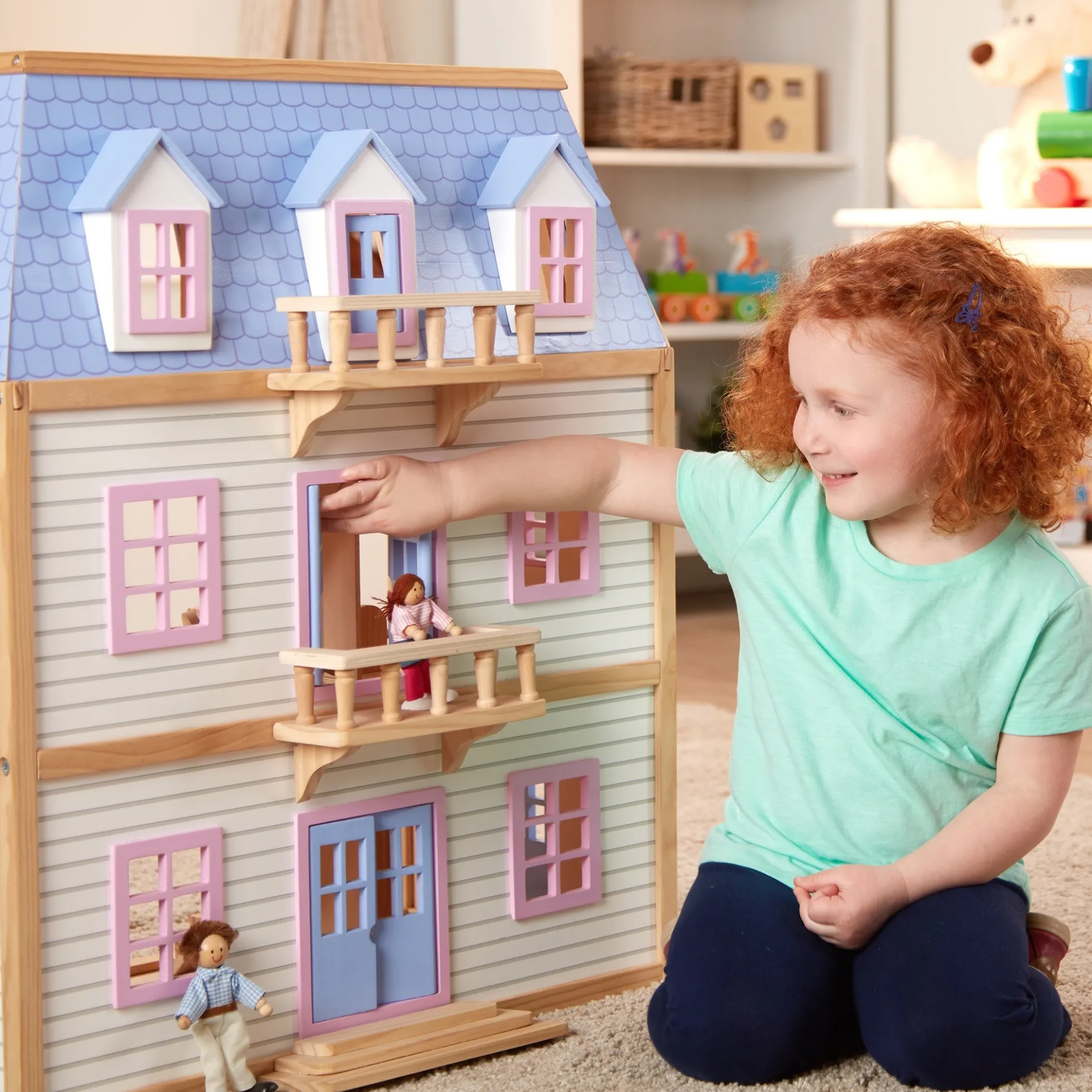 Wooden Multi-Level Dollhouse