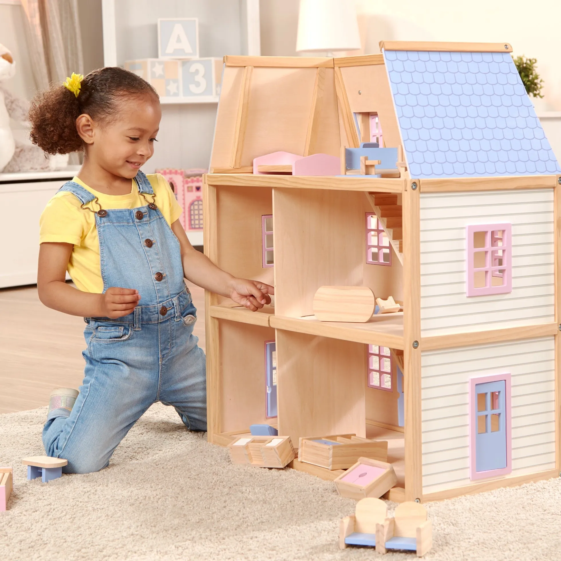 Wooden Multi-Level Dollhouse