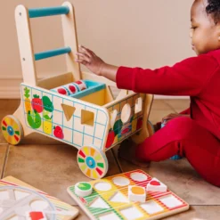 Wooden Shape Sorting Grocery Cart