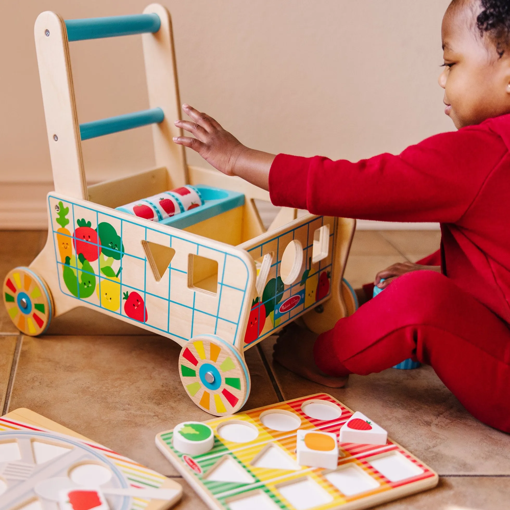 Wooden Shape Sorting Grocery Cart