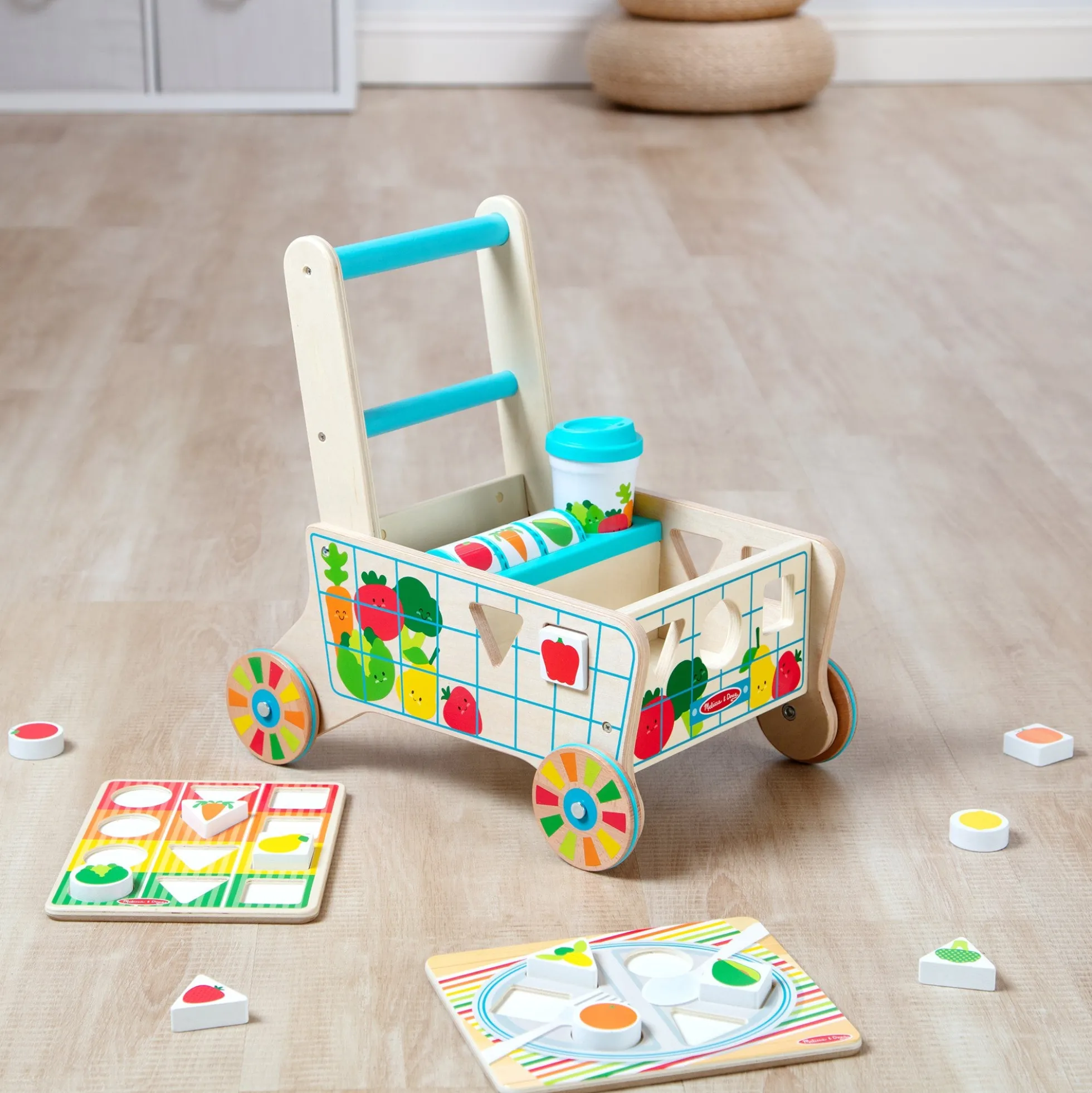 Wooden Shape Sorting Grocery Cart
