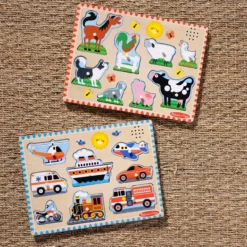Wooden Sound Puzzle 2-Pack – Farm Animals, Vehicles