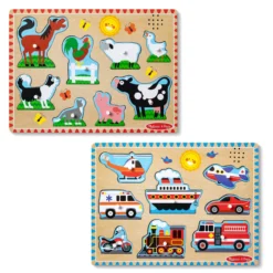 Wooden Sound Puzzle 2-Pack – Farm Animals, Vehicles