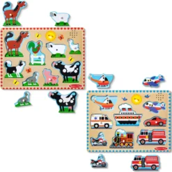 Wooden Sound Puzzle 2-Pack – Farm Animals, Vehicles
